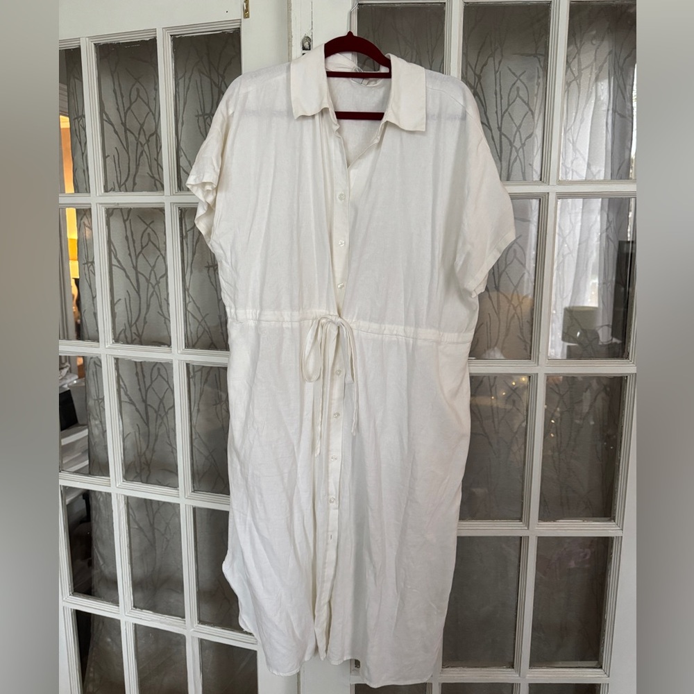 A New Day White Linen XXL short sleeved midi dress, shirt dress